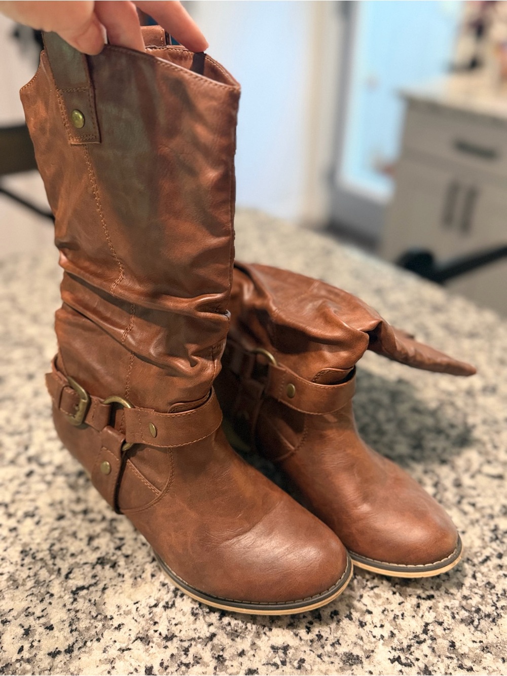 Women's Brown Mid-Calf Buckle Boots